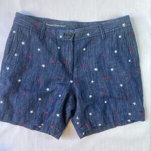 Talbots Relaxed Chino Shorts Embroidered Stars‎ Cotton Linen Blend 6P